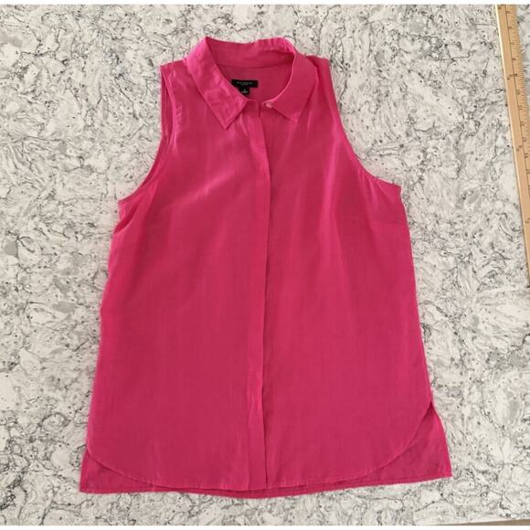 Ann Taylor Blouse Women’s 8 Medium Bright Pink Sleeveless Silk Cotton Woven - Picture 9 of 13